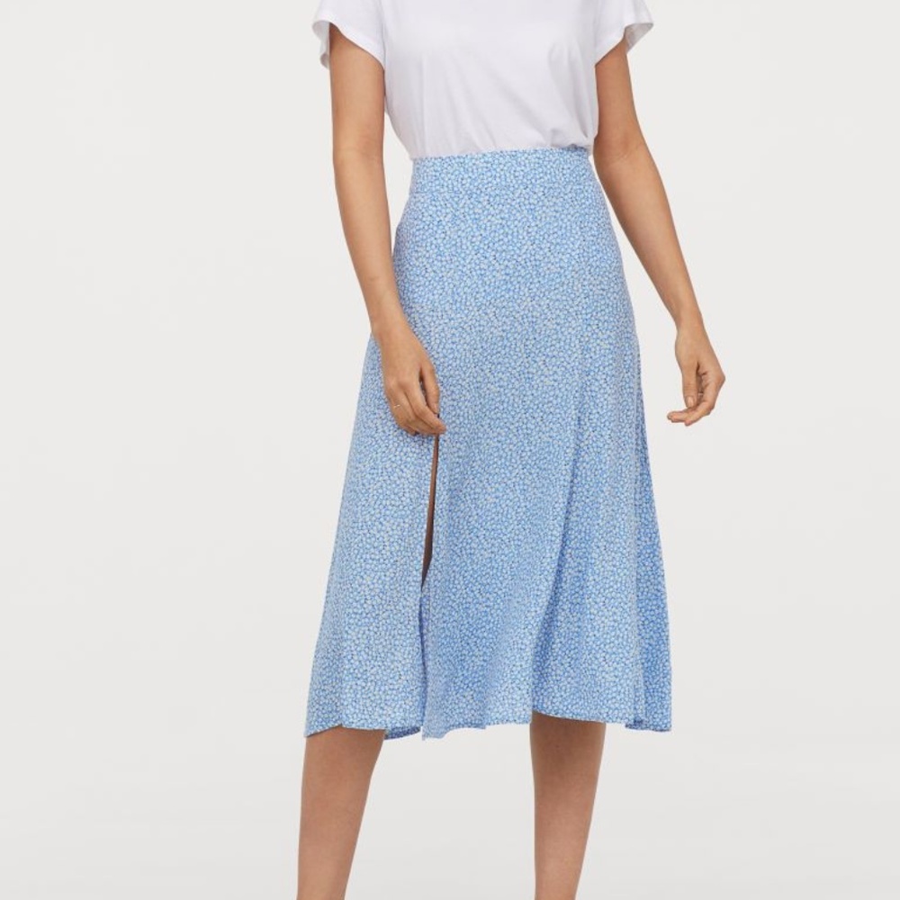 Light Blue Floral Midi Skirt